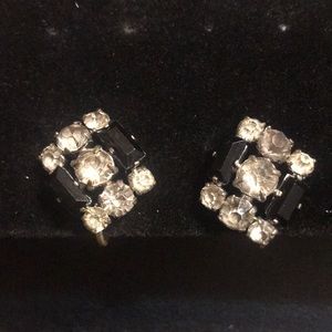 Black & Clear stone earrings signed Czechoslovakia